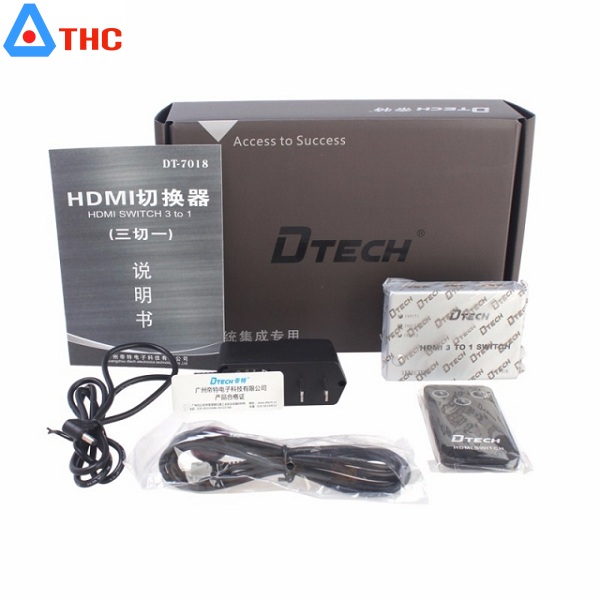 Bộ gộp HDMI 3 vào 1 ra Dtech + Điều khiển